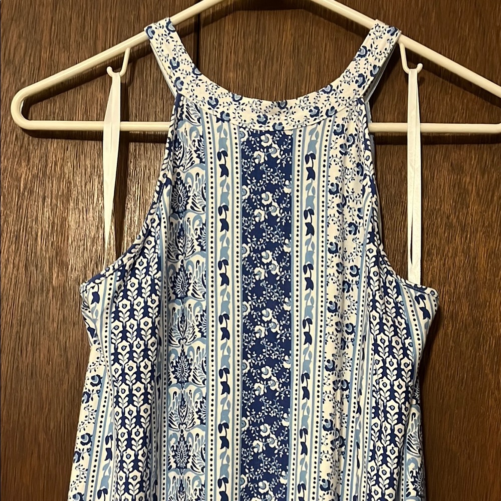 LOFT Blue and White Ruffled Tiered Sundress Halter style XS - Picture 3 of 7